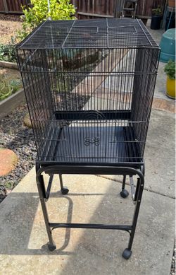 Bird Cage and Rolling Stand for Small Birds with Tray, Perches, Dish.