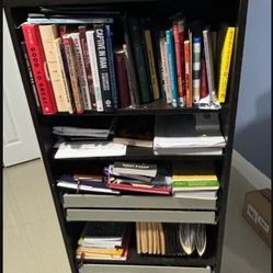 Rolling Bookshelf Organizer with Drawers & Casters