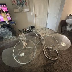 Modern Glass Coffee Table & End Table Set – Chrome Orb Base