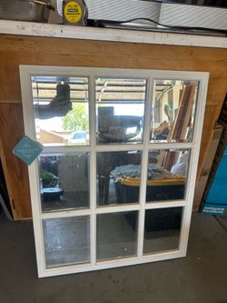 Kate & Laurel Hogan Windowpane White Wood Wall Mirror 26”x 32”