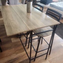 3 Piece Counter Height Kitchen Dining Set with Storage and Drop Leaf