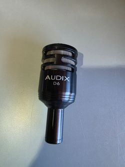 Audix D6 cardioid dynamic kick drum microphone, designed to capture low-frequency instruments.#D0697