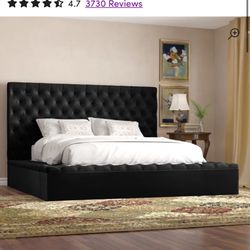 (Bought $1500) Need Gone. Heavy Wood Upholstered Platform Storage Bed