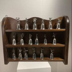 23 Disney Silver Plated Bells And Shelf Original 1987 In Original Boxes W/ Shelf