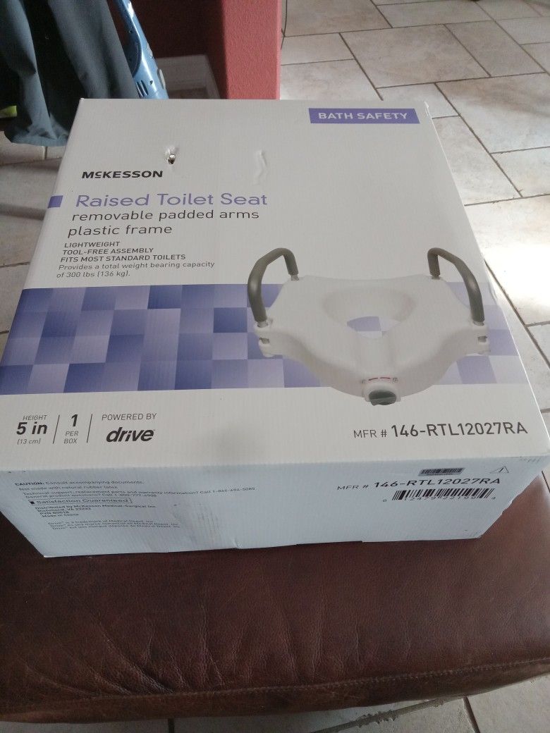 Raised Toilet Seat,McKESSON,Bath Safety, Light Weight,,Removable Padded arms, Plastic Frame