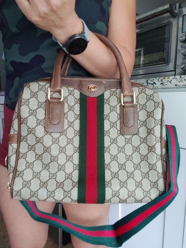 Authentic Vintage Gucci GG Monogram Supreme Sherry Web Ophidia Boston Doctor Satchel Bag