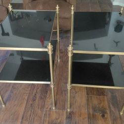 Vintage Two-tier  Brass And Granite  End Table