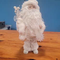 12” Standing Christmas Decor Winter Wonderland White Santa Holding Snowflake