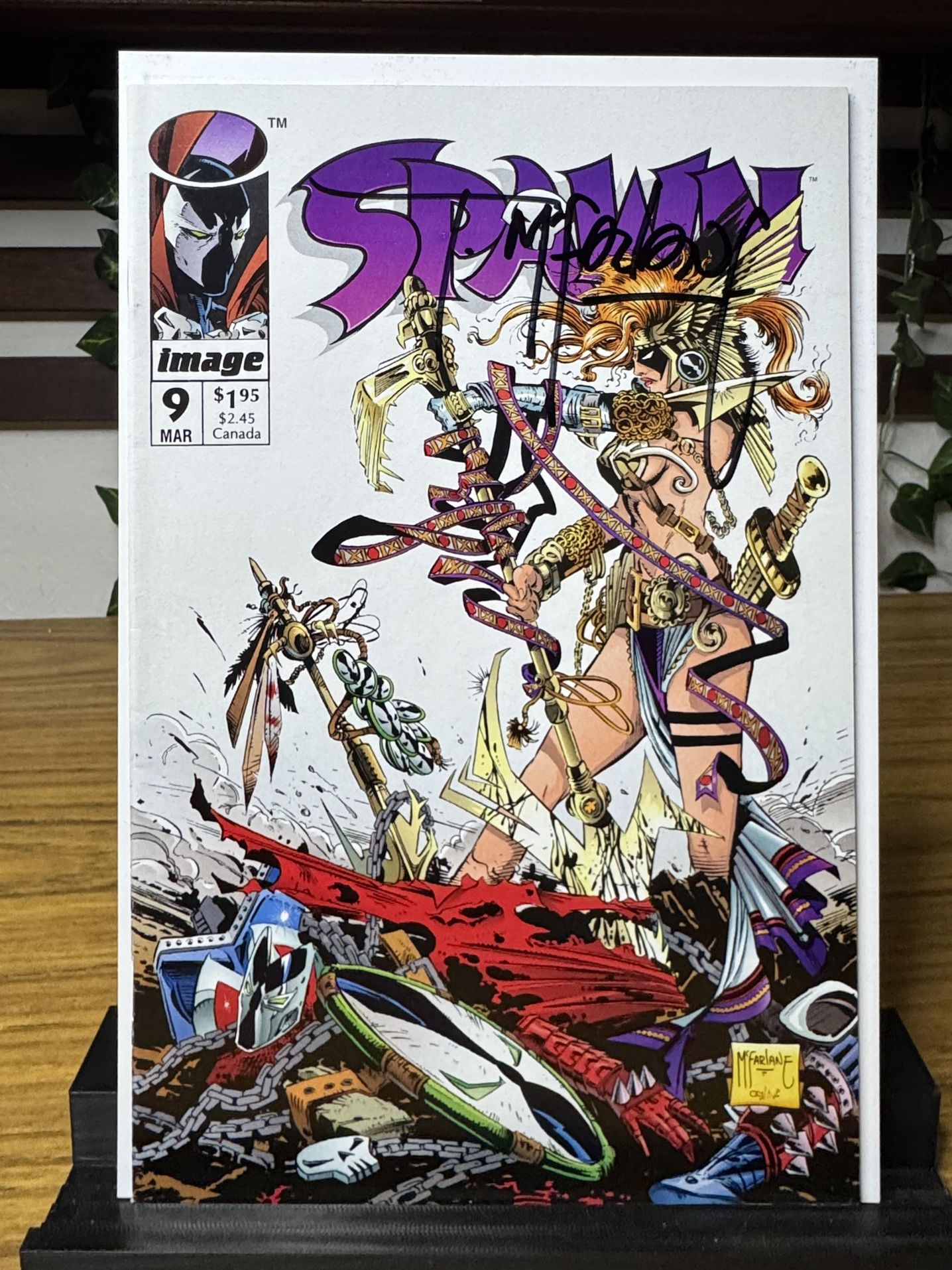 SPAWN #9 SIGNED BY TODD MCFARLANE 1st ANGELA w/COA VF/FN