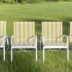 4 Outdoor Patio Chairs – Yellow/White Striped