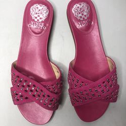 Vince Camuto Endana Pink Leather Studded Slide Sandals Women’s Sz 7.5W US/37.5EU