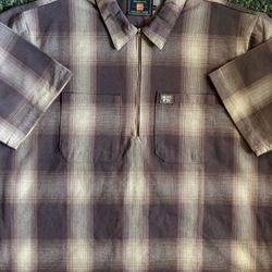 FB County Checker Shirt Mens XL 27x31.5 Plaid Blend Button Up Short Sleeve