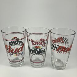 “Lot of 3 Vintage Bud NASCAR / Daytona Speedway Pint Glasses