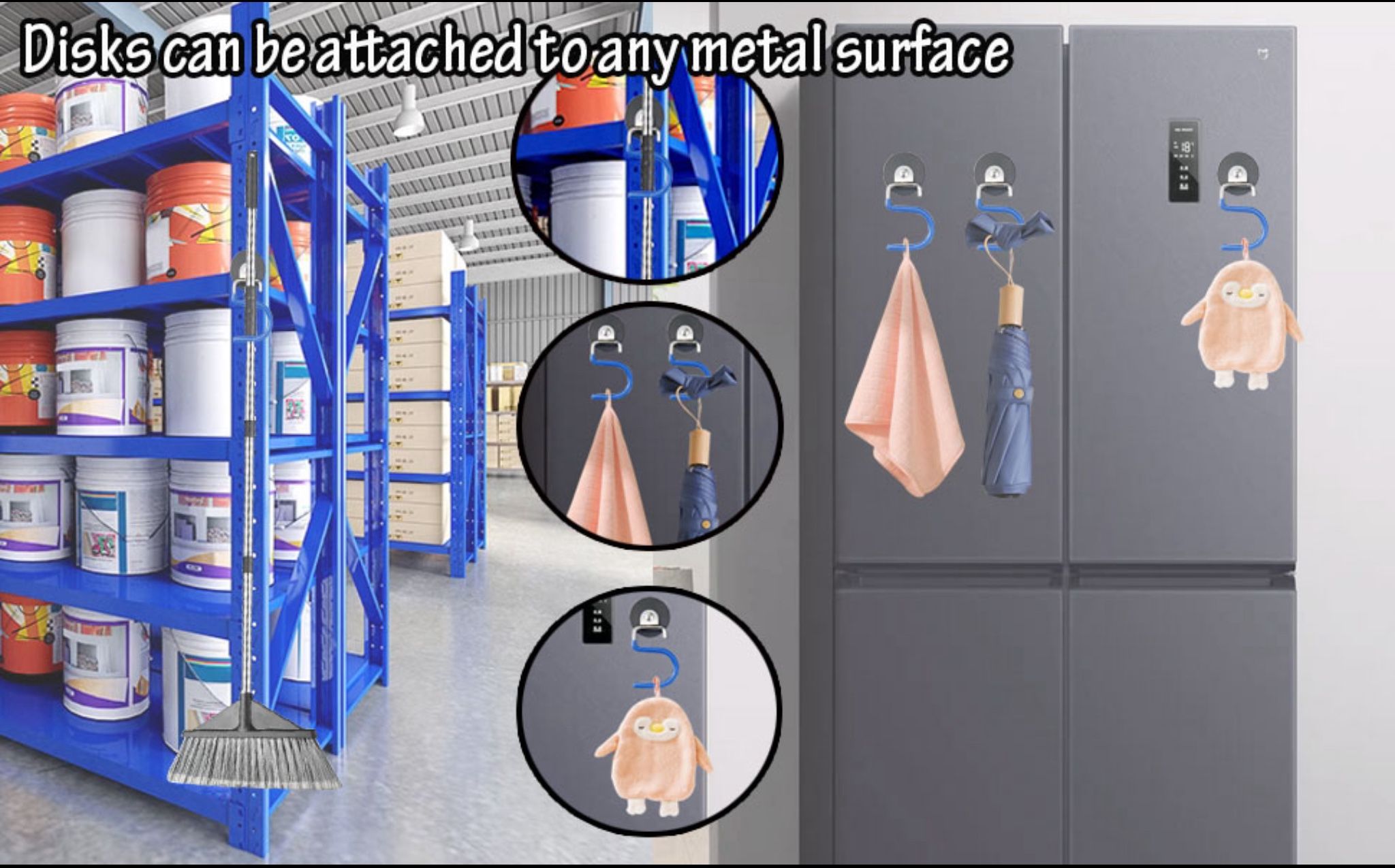 2PCS Broom Holder Magnetic Broom Hooks Do Not Require Drilling Warehouse Kitchen Refrigerator Metal Surface