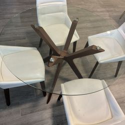  Glass Round Table & 4 Upholstered Chairs