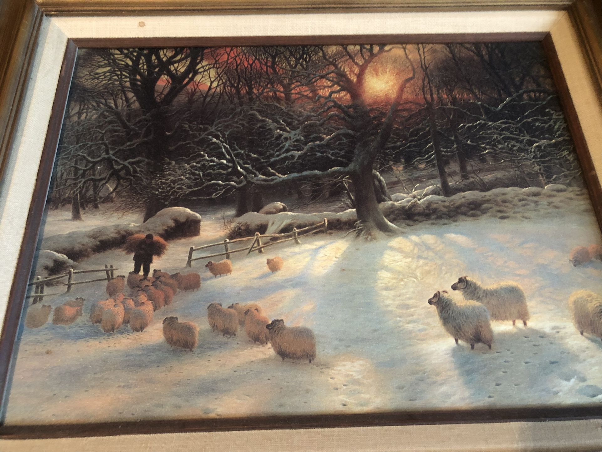 Bautiful Painting, Winter Scene, Sheep and Hearder