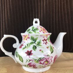 Burgundy flowers teapot, vintage