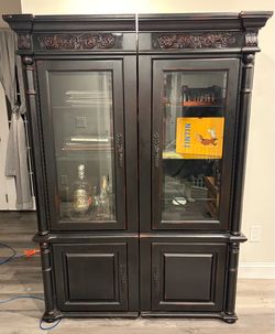 Dark Wood Display Cabinet with Glass Doors