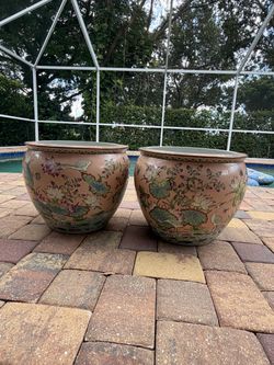 Vintage Pair of Large Chinese Porcelain Fish Bowl Vases