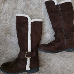Dream Paris Brown Winter Boots with White Fleece Lining Sz 12