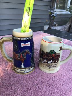 Vintage Budweiser Anheuser-Busch Collectable Steins 1980’s Clydesdale Horses Ceramic Never Used