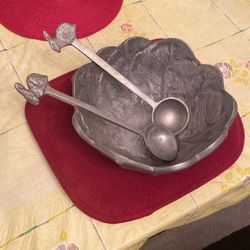 Made In India Vintage Large Heavy Bowl With Two Large Spoons.