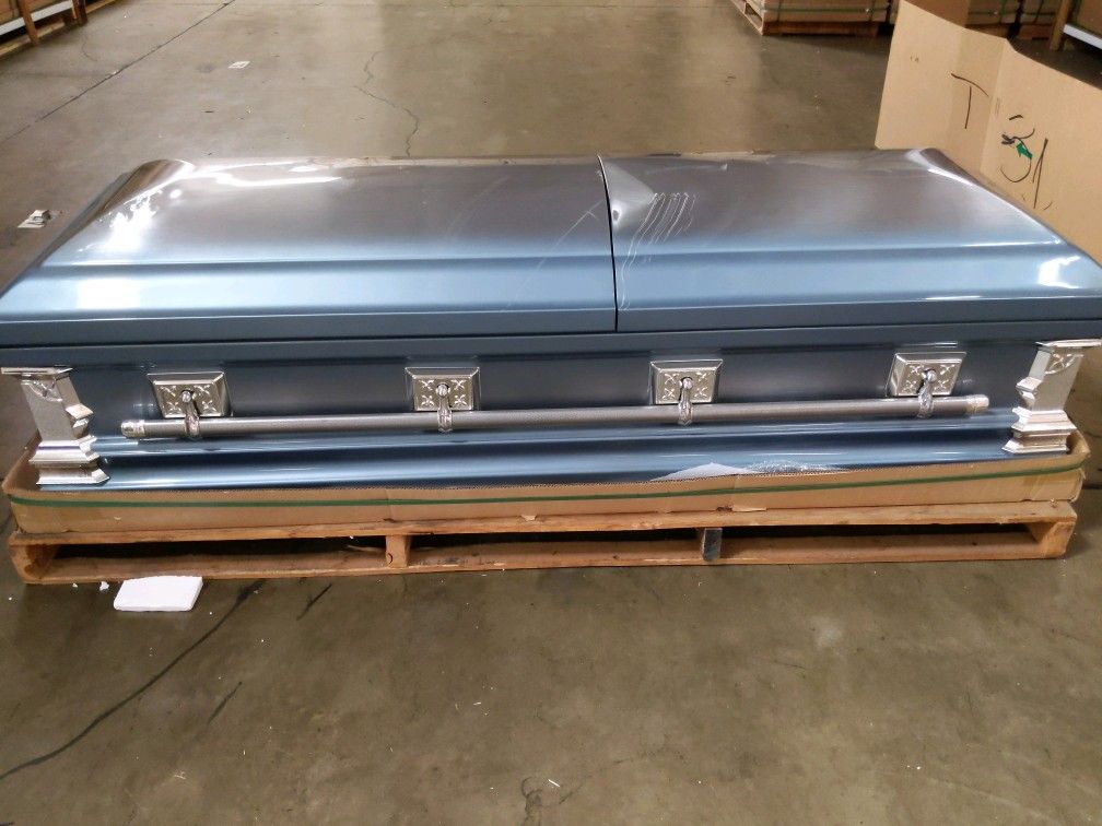 Going Home Blue w/ Brush Finish / White Velvet Casket