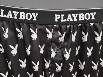 Playboy Champion Satin Bunny Print Boxers Black L NWT