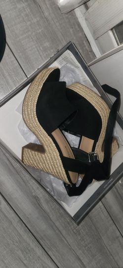 Black Suede Espadrille Wedge Sandals