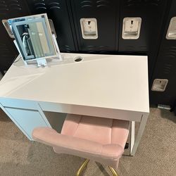 IKEA MICKE DESK with chair and mirror.