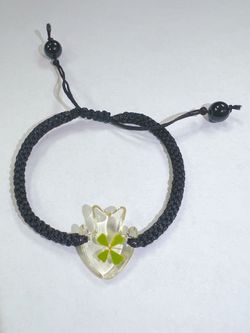Handmade REAL Four Leaf Clover Hand- Knitted Knots Rope Bracelet Luck Adjustable Friendship Black Fish Resin