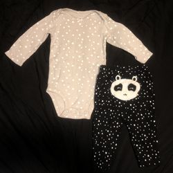 Baby Girl Panda Heart Outfit 6m