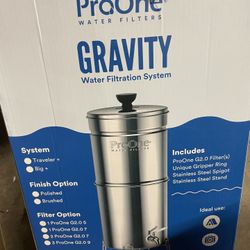 Pro One Gravity Water Filter System - NSF Certified, Removes Fluoride & Chlorine, Stainless-Steel Portable or Countertop Dispenser for Home@B13-447