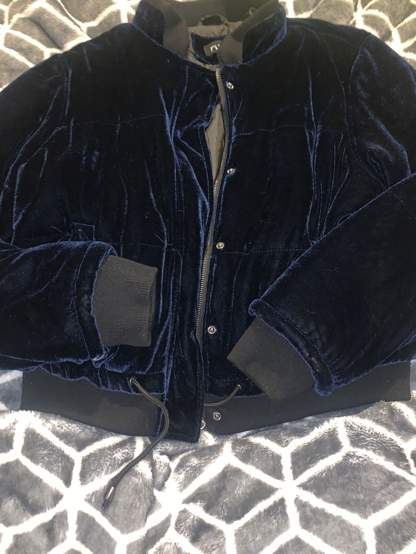 Velour navy blue bomber jacket women’s large