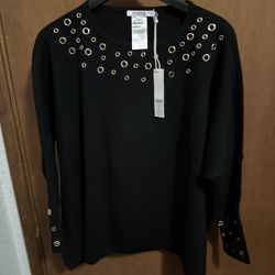 Chico's Black Grommet Detail Long Sleeve Sweater Poncho Size  XXS/XS NWT $129