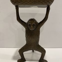 Vintage Art Deco Brass Bronze Monkey Figure Card Tray Stand Trinket Holder Soap Dish 7" tall x 4" wide x 3" deep