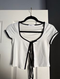 White Crop Top with Black Tie (S)
