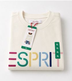 NEW XXL Esprit Women's Logo Fleece Crewneck Sweatshirt Cream Viral 80's Costco