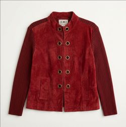 Red Suede Jacket with Knit Sleeves