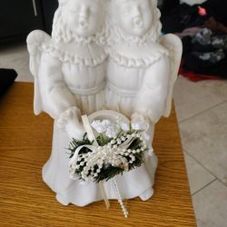 New Bisque Christmas Angel Carolers With Pearls Wings Candle Holder 