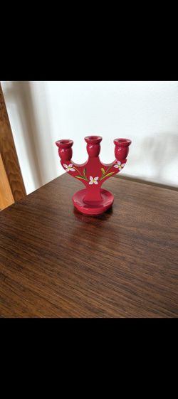 Vintage Swedish Hand Painted Wood Candle Holder - Made in Sweden (See Photos and Description)