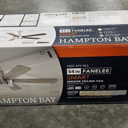 Hampton Bay Fanelee 54 in. White Color Changing LED Brushed Nickel Smart Ceiling Fan with Light Kit and Remote Powered by Hubspace