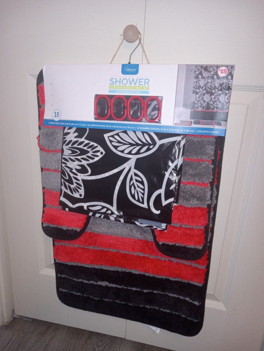 15 Piece Shower Curtain & Bath Matt Set