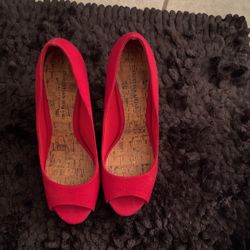 Red Peek A Boo Toe Heels