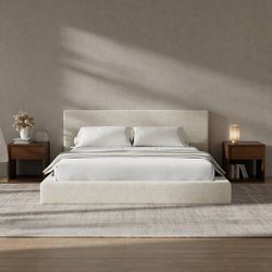 AirFrame King Size Bed Frame with Headboard, Cloud Upholstered Platform Bed Frame, 5 Inch Foam Cushioned, No Box Spring, Easy Assembly(Beige Chenille)