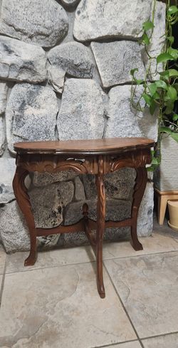 Vintage Carved Wood Kidney Shaped Console Table