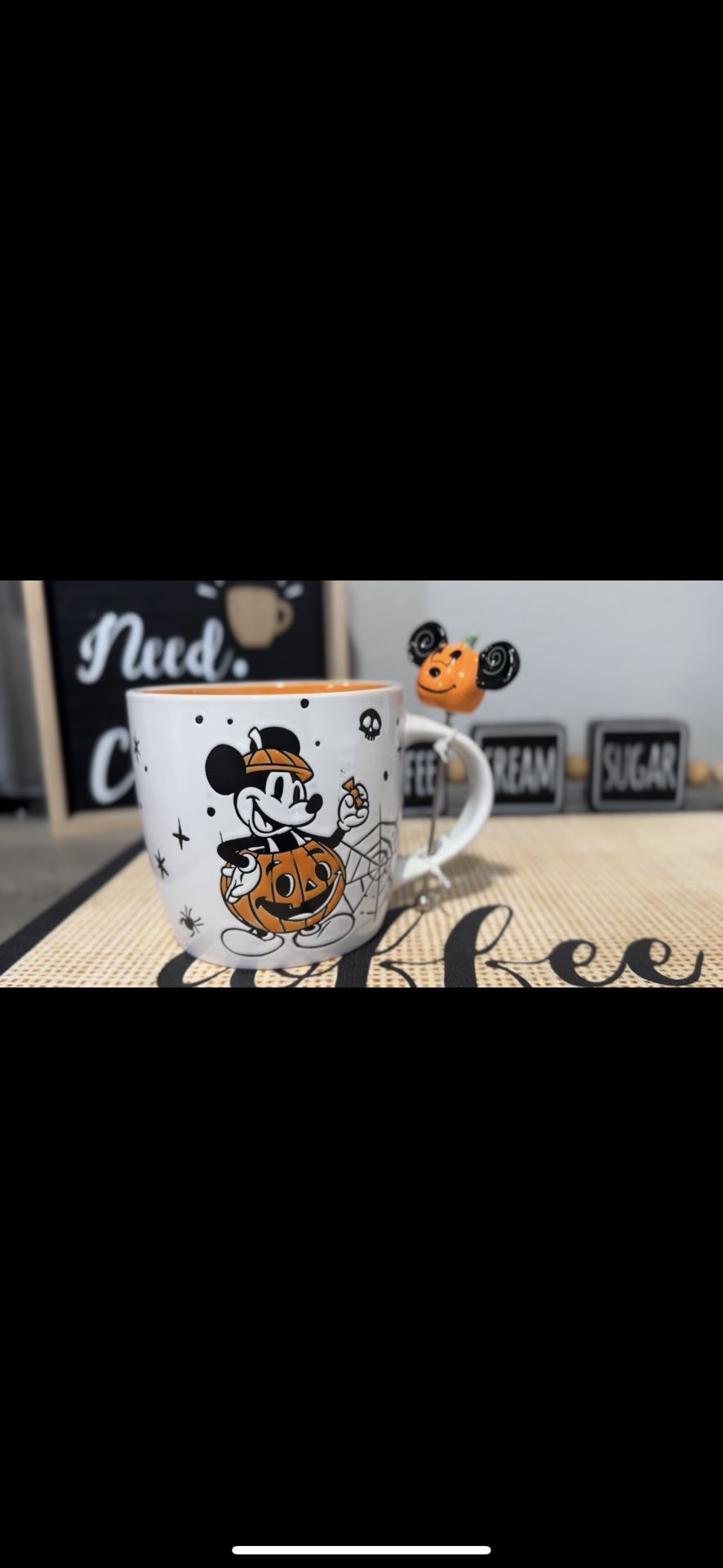 Mickey Pumpkin Halloween Mug W/ Pumpkin Stir Stick