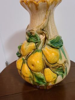 Vintage Crackle Glazed Porcelain Vase With Molded Pears