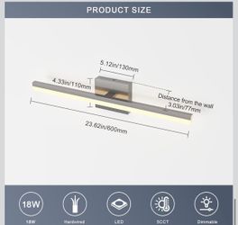 LED Modern Bathroom Light Fixtures 18W Brushed Nickel Vanity Lights Bar 5CCT Dimmable ixture Over Mirror Vanity Light for Bathroom Lighting 24 inch ET
