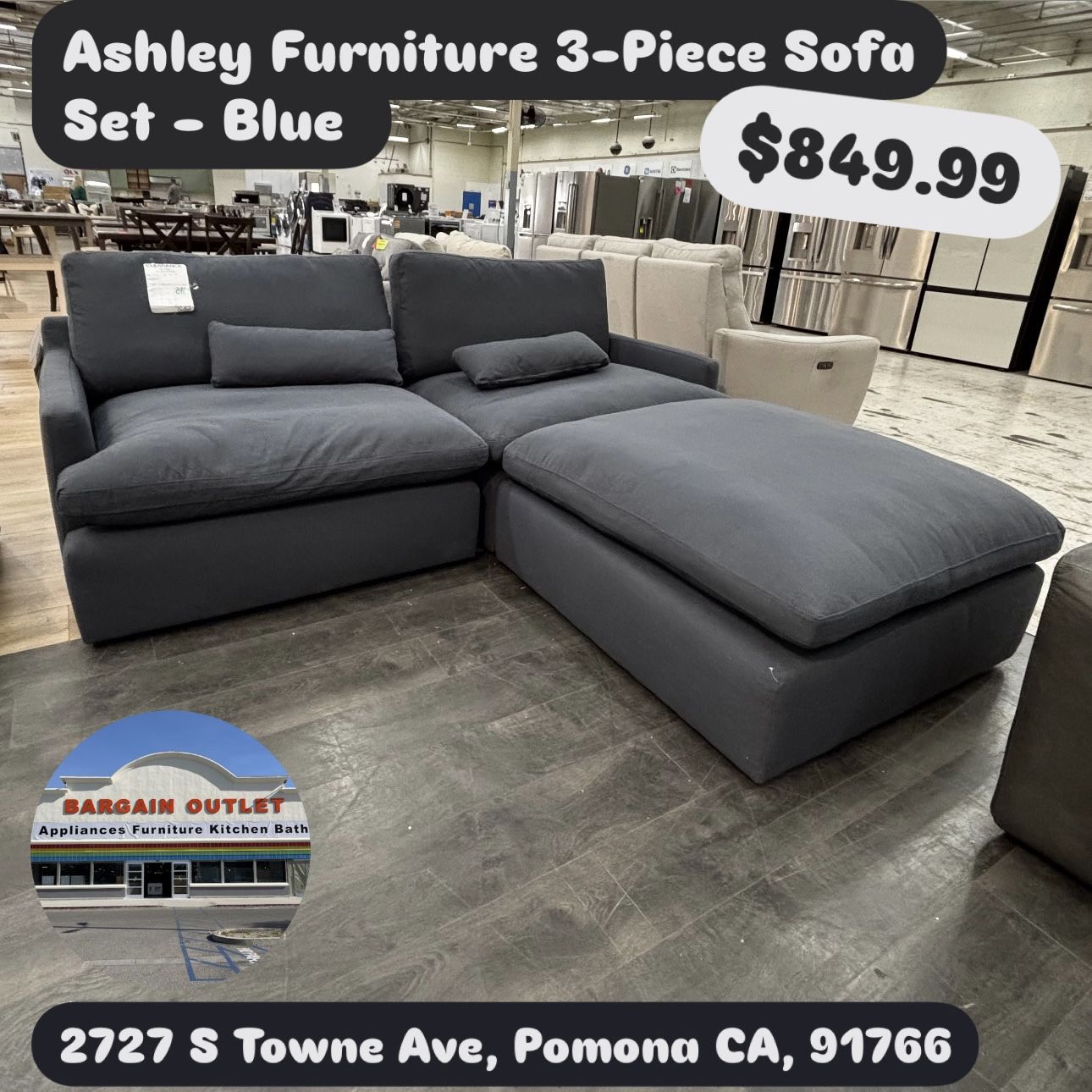 Ashley Furniture 3-Piece Sofa Set – Blue